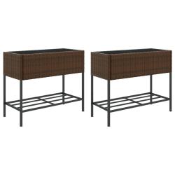 Jardini&egrave;re bac lit sur&eacute;lev&eacute; plantes fleurs jardin terrasses avec &eacute;tag&egrave;re lot de 2 brun 90 x 40 x 75