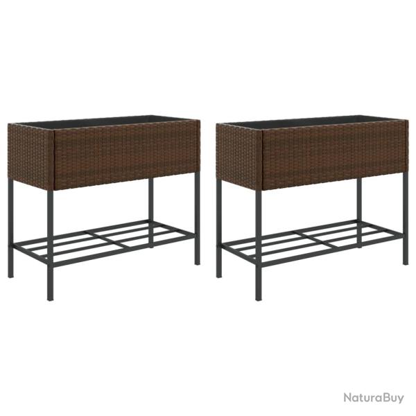 Jardini�re bac lit sur�lev� plantes fleurs jardin terrasses avec �tag�re lot de 2 brun 90 x 40 x 75