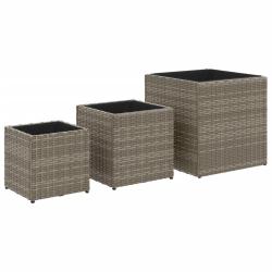 Jardini&egrave;re bac lit sur&eacute;lev&eacute; plantes fleurs jardin terrasses d'ext&eacute;rieur 3 pcs r&eacute;sine tress&eacute;e gris 0