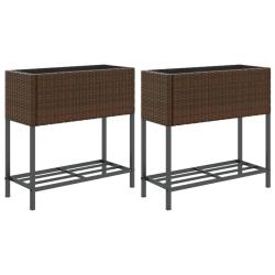 Jardini&egrave;re bac lit sur&eacute;lev&eacute; plantes fleurs jardin terrasses avec &eacute;tag&egrave;re lot de 2 brun 70 x 28 x 70