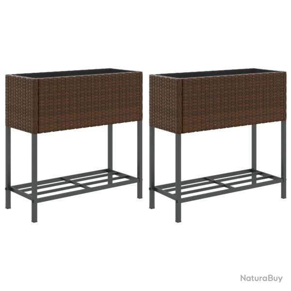 Jardini�re bac lit sur�lev� plantes fleurs jardin terrasses avec �tag�re lot de 2 brun 70 x 28 x 70