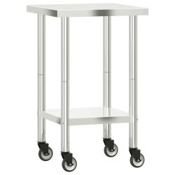 Table de travail de cuisine professionnelle avec roues 55 x 55 x 85 cm acier inoxydable 02_0045414