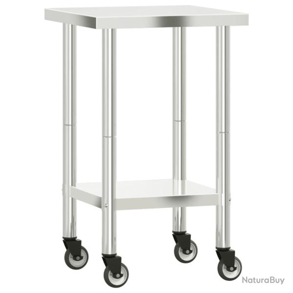 Table de travail de cuisine professionnelle avec roues 55 x 55 x 85 cm acier inoxydable 02_0045414