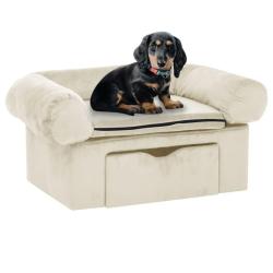 Canap&eacute; pour chien avec tiroir 75 cm peluche cr&egrave;me 02_0000091