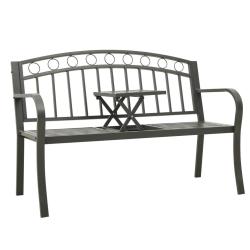 Banc de jardin meuble de patio d'ext&eacute;rieur terrasse avec table gris 120 cm acier 02_0011642