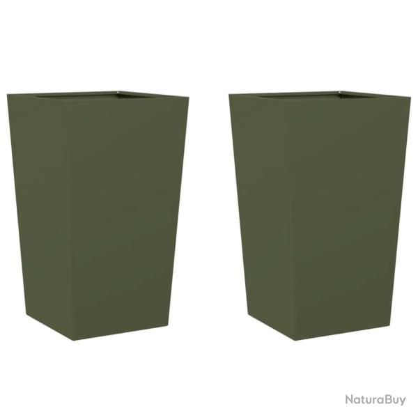 Jardini�re bac lit sur�lev� plantes fleurs jardin terrasses lot de 2 olive 45 x 45 x 75 cm acier ve