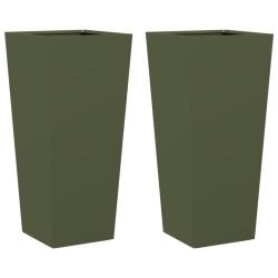 Jardini&egrave;re bac lit sur&eacute;lev&eacute; plantes fleurs jardin terrasses lot de 2 olive 35 x 35 x 75 cm acier ve
