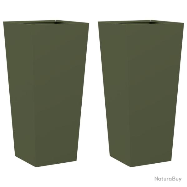 Jardini�re bac lit sur�lev� plantes fleurs jardin terrasses lot de 2 olive 35 x 35 x 75 cm acier ve