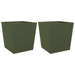 Jardini&egrave;re bac lit sur&eacute;lev&eacute; plantes fleurs jardin terrasses lot de 2 olive 50 x 50 x 50 cm acier ve