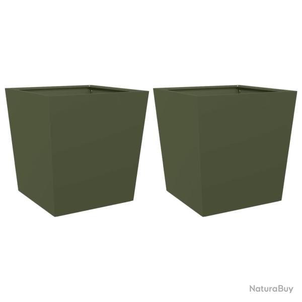 Jardini�re bac lit sur�lev� plantes fleurs jardin terrasses lot de 2 olive 50 x 50 x 50 cm acier ve