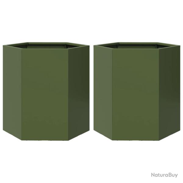 Jardini�re bac lit sur�lev� plantes fleurs jardin terrasses lot de 2 olive hexagone 46 x 40 x 45 cm