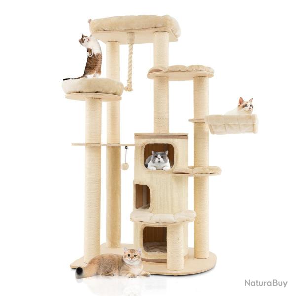Arbre � chat 173 cm 3 condos 2 perchoirs hamac tour � chat griffoir poteaux sisal boule � ressort b
