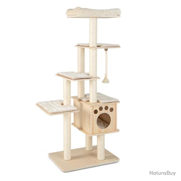 Arbre � chat en bois 170 cm perchoir condo tour � chat coussin amovible poteaux � gratter en sisal