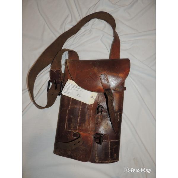 RARE SACOCHE CUIR TRANSPORT PISTOLET LANCE FUSEES 1918  #.5