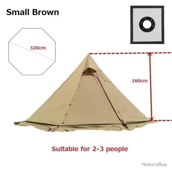 TENTE PYRAMIDALE FORMAT TIPI AVEC TROU CHEMINEE CUISINE CAMPING PLEIN AIR BEIGE-MARRON NEUVE