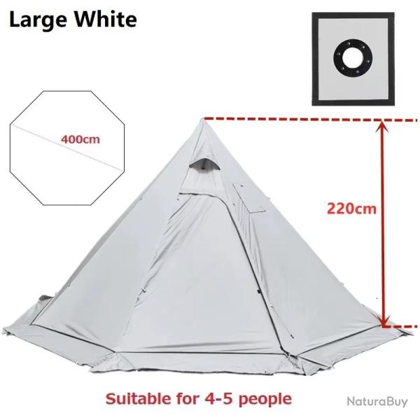TENTE PYRAMIDALE 4-5 PERSONNES FORMAT TIPI AVEC TROU CHEMINEE CUISINE CAMPING PLEIN AIR BLANCHE NEUF