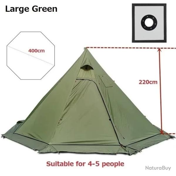 TENTE PYRAMIDALE 4-5 PERSONNES FORMAT TIPI AVEC TROU CHEMINEE CUISINE CAMPING PLEIN AIR VERTE NEUVE