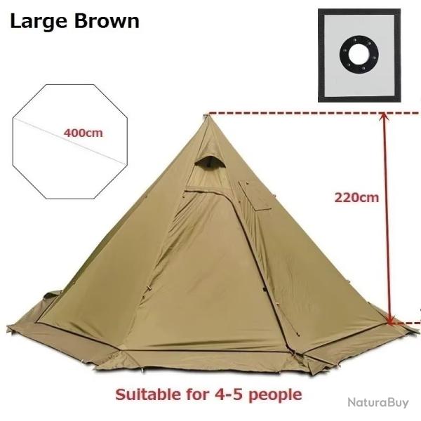 TENTE PYRAMIDALE 4-5 PERSONNES FORMAT TIPI AVEC TROU CHEMINEE CUISINE CAMPING PLEIN AIR MARRON NEUVE