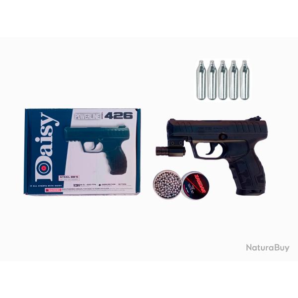 Pistolet Daisy Powerline 426 Bbs Acier 4,5 mm , 430 Fps ,131 m/seg. + 500 billes acier + Laser Rouge
