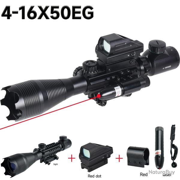 Lunette de vise holographique,**4-16X50--Combo--Red Laser