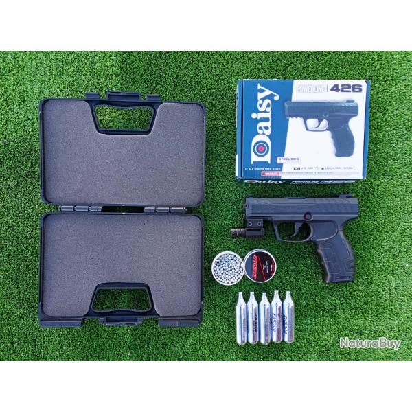 Pistolet Daisy 426 Bbs Acier 4,5 mm ,430 Fps ,131 m/seg. + 500 billes acier + Laser Rouge + Mallette