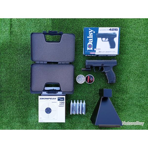 PACK Pistolet Daisy 426 Bbs Acier 4,5 mm ,430 Fps ,131 m/seg. + 500 billes acier + Laser Rouge