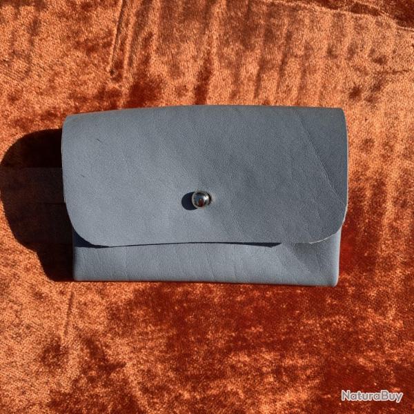 Porte monnaie en cuir gris bleu
