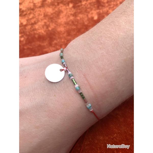 Bracelet turquoise marbr�, cuivre et blanc en perle de verre