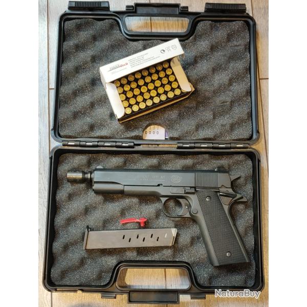 Colt noir 1911-A1 Governement 9mm P.A.K. + Balles � blanc
