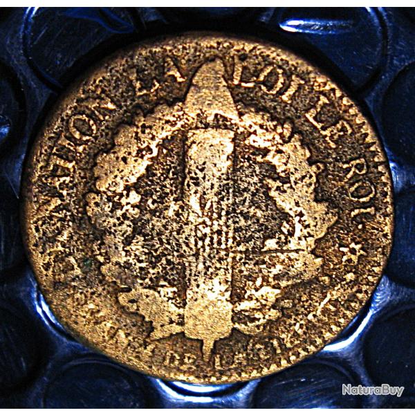 France piece de 2 sols aux faisceau Louis XVI 1792 HB
