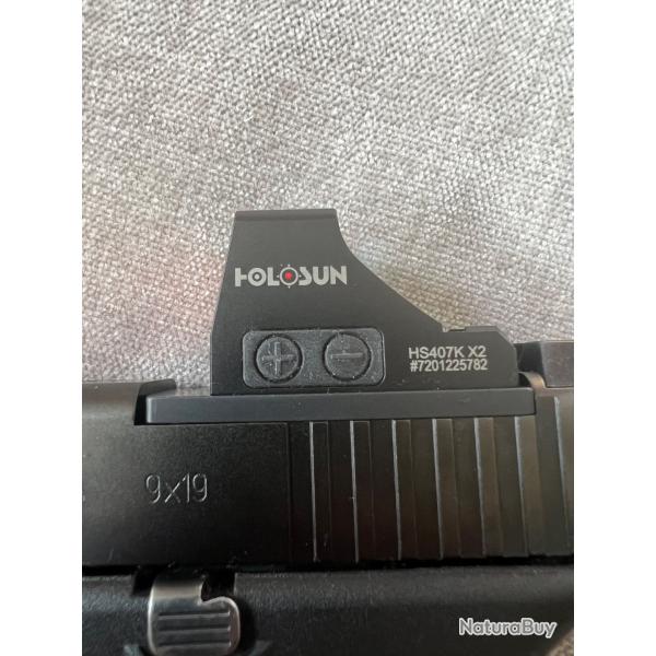 Holosun 407K X2 - Dot 6MOA + adaptateur montage Glock MOS.