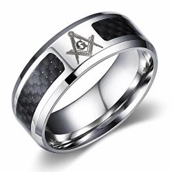 Bague ma&ccedil;onnique carbone - acier inoxydable Taille 12