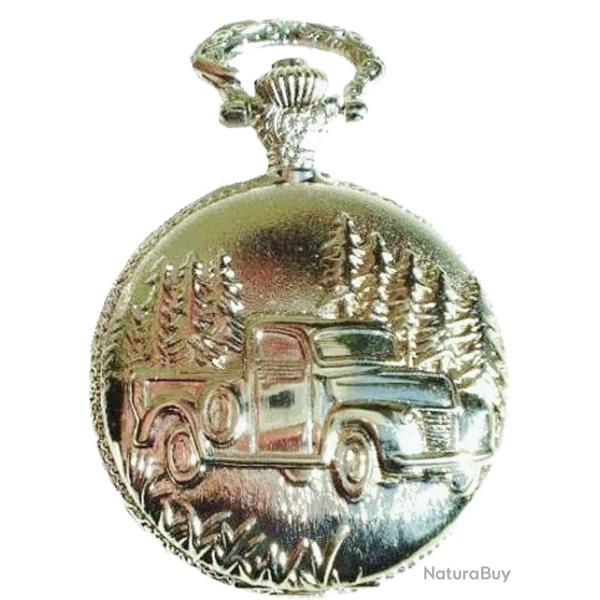 Montre � Gousset - Motif pick-up r�tro et foret  - Coloris Argent� Brillant