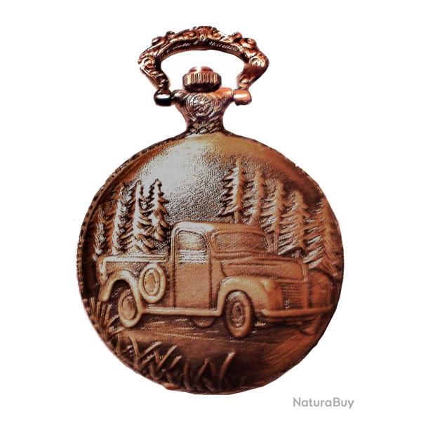Montre  Gousset - Motif pick-up rtro et foret  - Coloris Vieux Cuivre