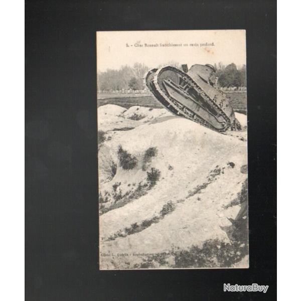 char renault franchissant un ravin profond cpa