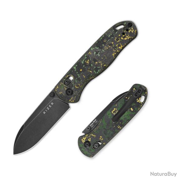 Couteau Kizer Drop Bear Clutch Lock Lame Acier CPM-20CV Manche FatCarbon Toxic Storm Clip KI3619A1
