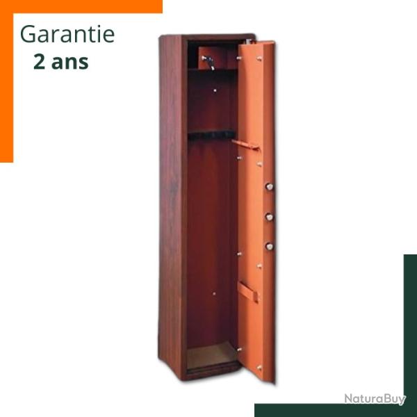 Armoire 5 fusils avec coffre-fort int�gr� - Acier - Marron bois - Garantie 2 ans