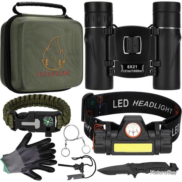 Kit de Survie - Trousse Jumelle - Lampe Frontale - Couteau Camping Bivouac