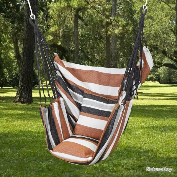 CHAISE HAMAC D'EXTERIEUR ET INTERIEUR EN TOILE BALANCOIRE SUSPENDUE COULEUR KAKI  NEUF