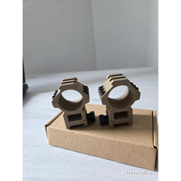PAIRE DE COLLIERS DE MONTAGE PICATINNY - DIAMETRE 30 MM TAN
