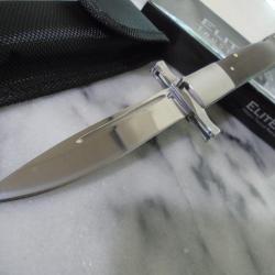 Couteau ElitEdge Dague Pliant Lame Acier 440C Manche Bois Lockback Etui Nylon EE10001DW