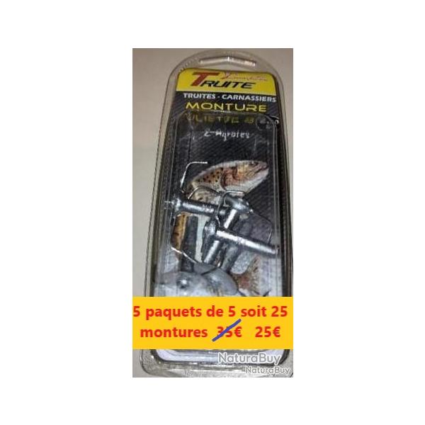 5 paquets de 5 soit 25 MONTURES AUTAIN TRUITE CARNASSIERS 2 AGRAFES JULIETTE 4 de 2.50g et 1 de 5.5g