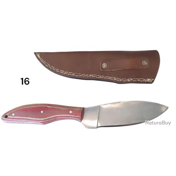16. Couteau de chasse avec lame en acier carbone, manche en bois lamin� et �tui cuir sur mesure*