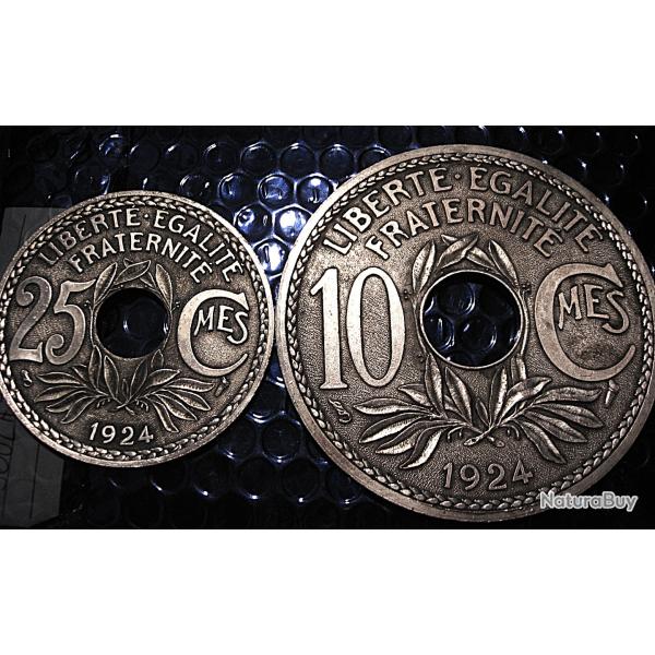 2 dessous de verre et bouteille 25 centimes 1924  diametre 80 & 110  mm alu revers feutrine