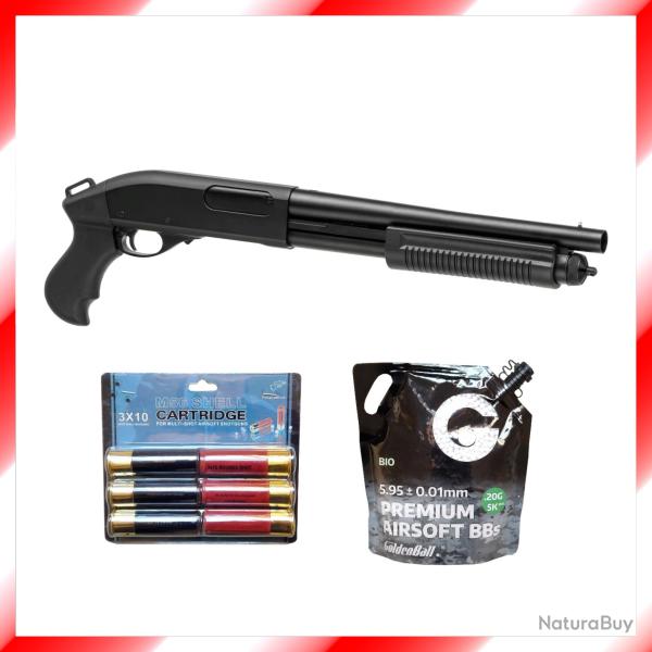 FUSIL � POMPE M870 M�tal + Cartouches + 1 kg de billes biod�gradables - airsoft