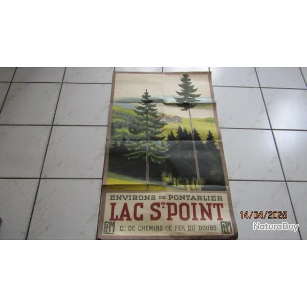 affiche authentique 1mx62cm PLM Paris Lyon Marseille SNCF Train Gare Pontarlier Doubs lac St Point