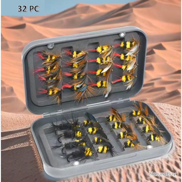 32 pi�ces app�ts d'insectes artificiels, bourdon, mouche truite, leurres de p�che, app�ts de rivi�re