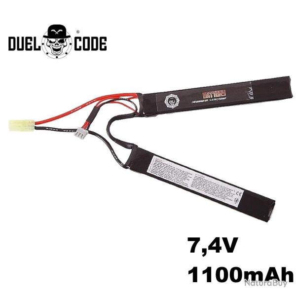 Batterie airsoft rechargeable LIPO 7.4V 1100MAH 25C, Mini-Tamiya, 2 sticks, haute performance - DUEL