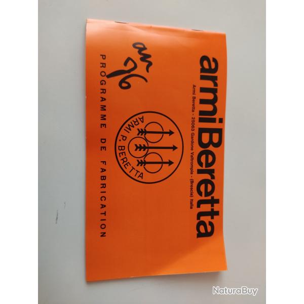 Ancienne Notice publicitaire BERETTA. Fusil automatique,  canon superpos, pompe, carabine, pistolet