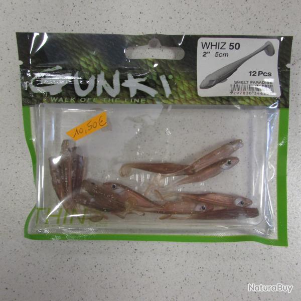 Leurre souple GUNKI, mod�le WHIZ 50, 5 cm, smelt paradise, sachet de 12 pi�ces